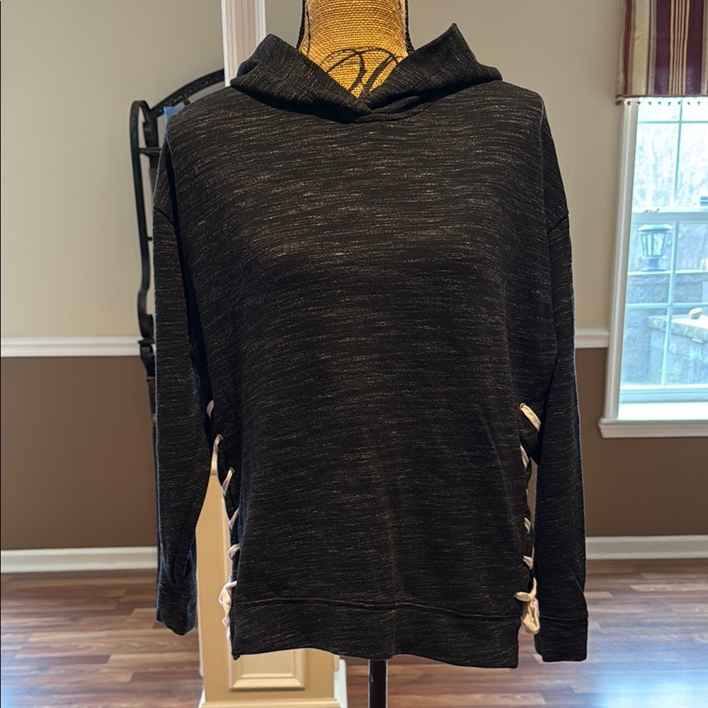 PINK Victoria’s Secret size XS(oversized) gray hooded lace up sweatshirt